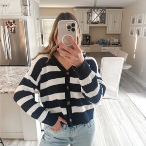 Old Navy Linen Cardigan Navy White Stripe Size Large